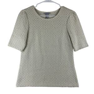 H&M Short Sleeve Weave Sweater Top Women's Small Ivory Mettalic Silver Tailored